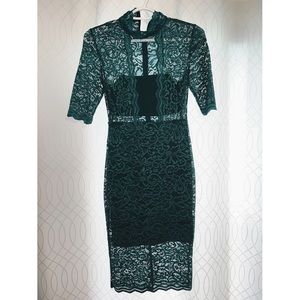 Express dark green lace midi dress